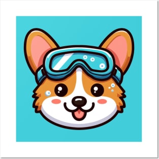 Swimming corgi puppy Posters and Art